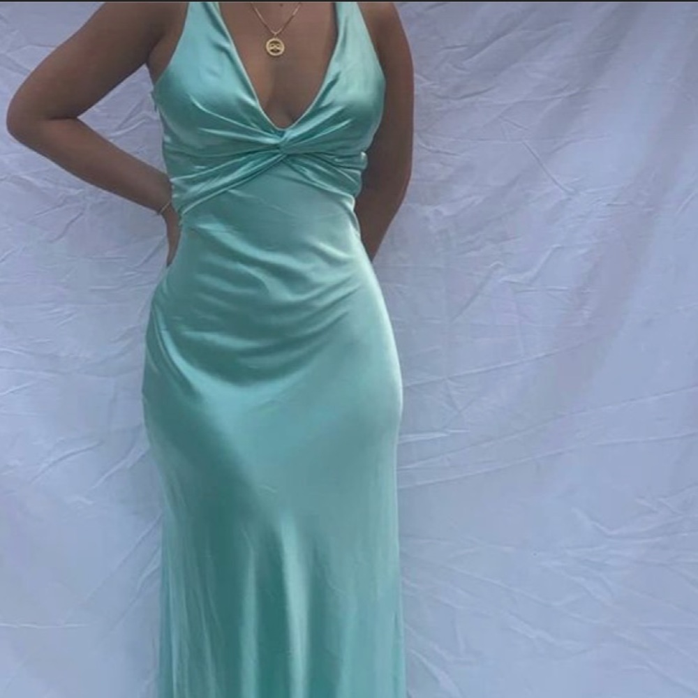 Satin Teal Maxi Dress Gown Size XS